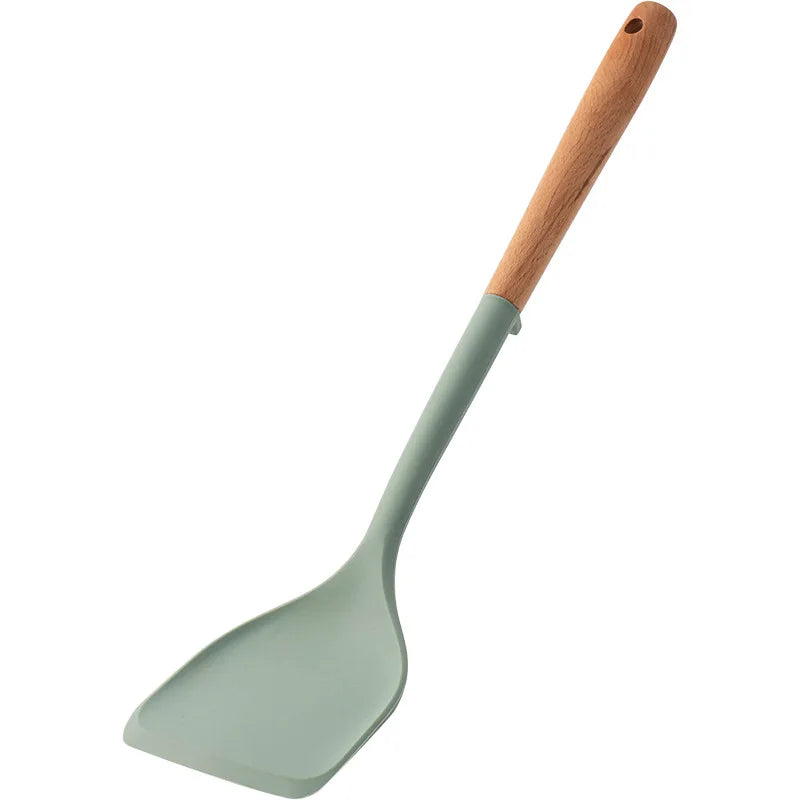 Utensílios de cozinha de silicone com cabo de madeira