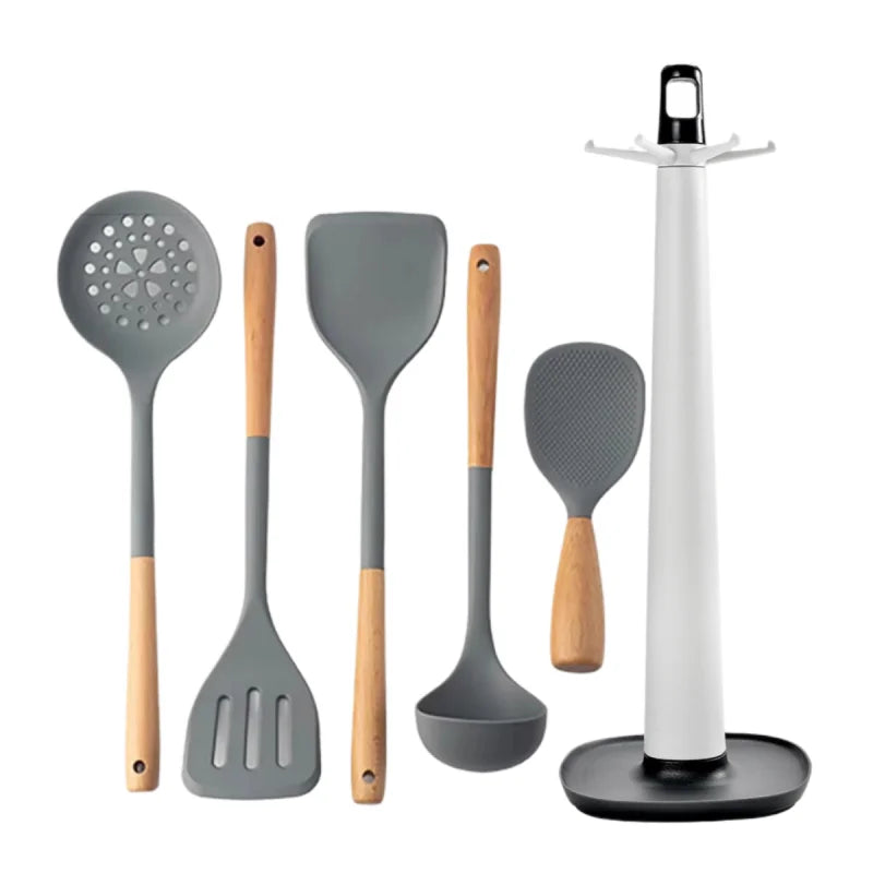 Utensílios de cozinha de silicone com cabo de madeira