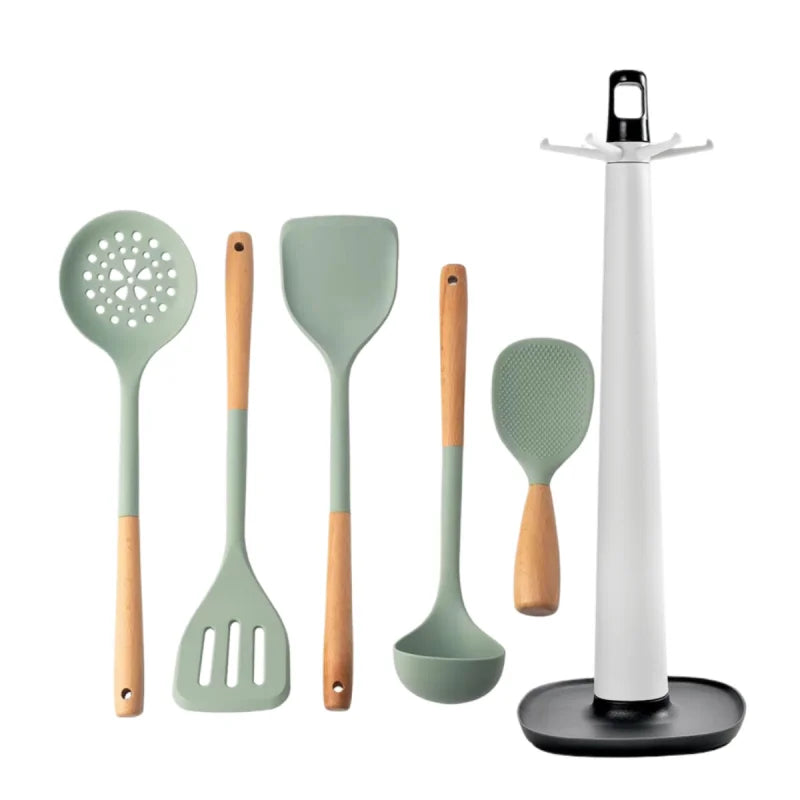 Utensílios de cozinha de silicone com cabo de madeira